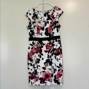 White House Black Market Floral Cap Sleeve Midi Dress